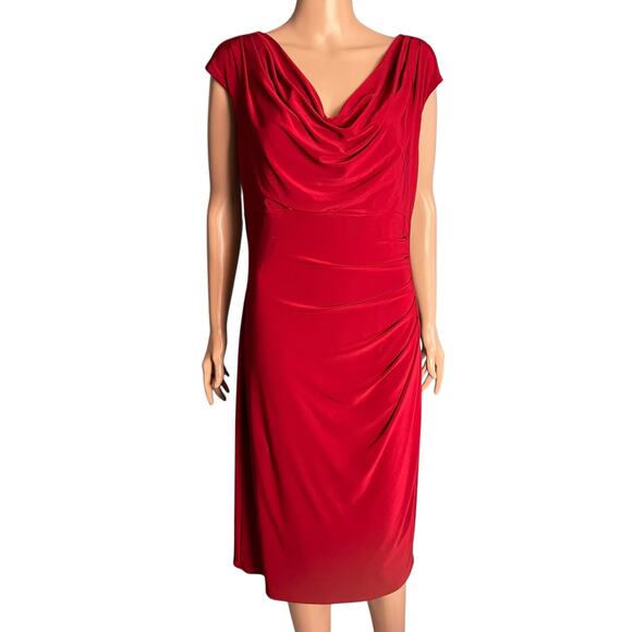 Lauren Ralph Lauren Elegant Ruched Empire Waist Ruby Red Dress 14 Holiday Luxe - Picture 1 of 5